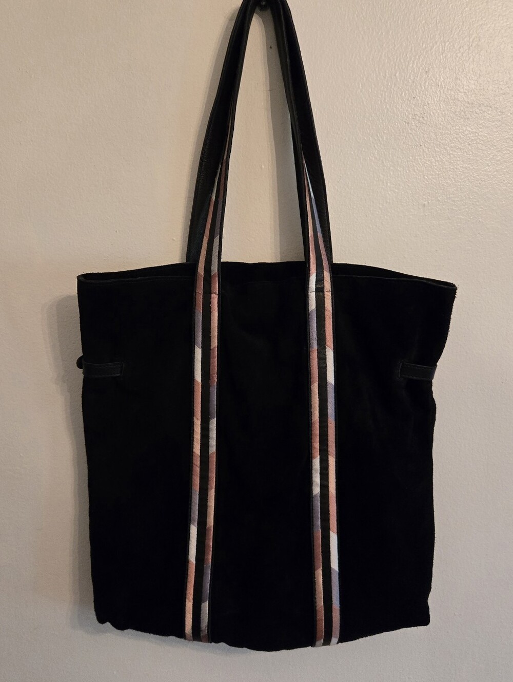Free People Black Suede Embroidered Beaded Tote Bag Purse - Picture 2 of 16